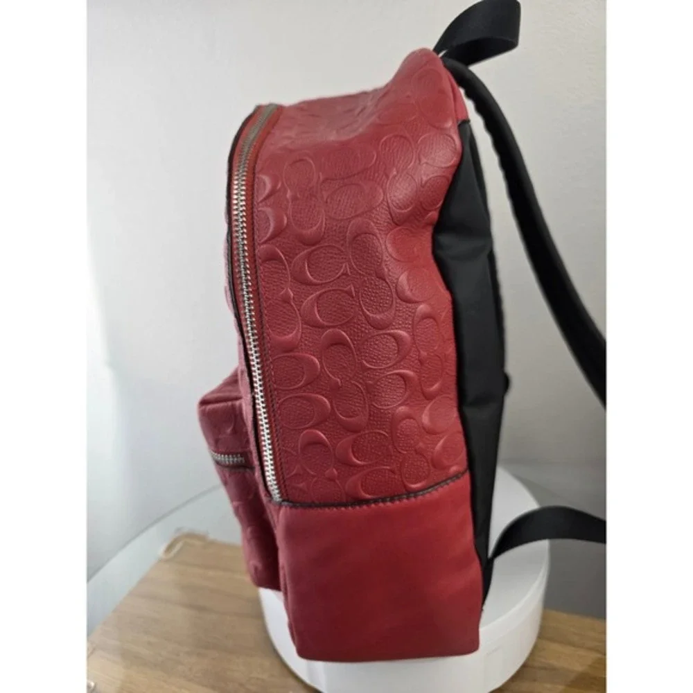 Coach Charlie Medium Backpack Red Embossed Signature C Pebble Leather F49499 Bag